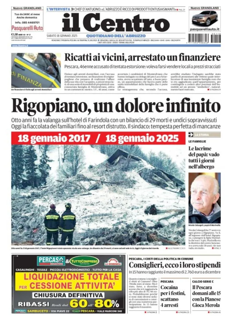 Prima-pagina-il centro-oggi-edizione-del-2025-01-18